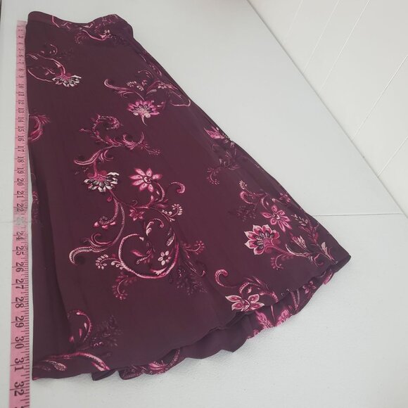 Chicos Womens Burgundy Floral Midi Skirt Size 2.5 US 14 Pleated Career Business - Picture 6 of 8